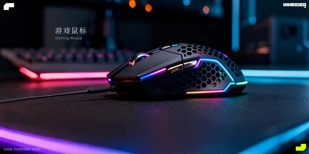 一个炫酷的游戏鼠标,朋克赛博风的游戏外设工业设计