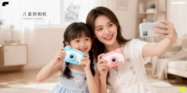 儿童照相机:看见新视界,探索大世界。3寸市面上最大屏儿童相机,2600W像素前后双摄拍照清晰有范,智能录像记录生动的时光短片,多种功能培养孩子专注力和兴趣,让孩子发现和创造美。 深圳工业设计九号创新工作室案例-一款时尚可爱萌系风的儿童照片机