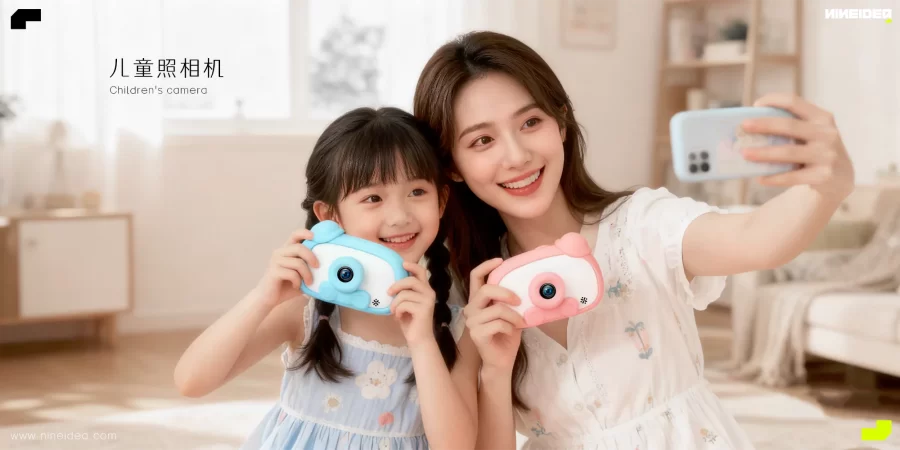 儿童照相机:看见新视界,探索大世界。3寸市面上最大屏儿童相机,2600W像素前后双摄拍照清晰有范,智能录像记录生动的时光短片,多种功能培养孩子专注力和兴趣,让孩子发现和创造美。 深圳工业设计九号创新工作室案例-一款时尚可爱萌系风的儿童照片机