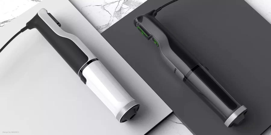 多用料理棒:本品以“厨房中的轻松掌控”为核心设计理念。采用紧凑一体化机身与低重心结构,搭配防滑软胶握柄,确保搅拌时稳固省力。强劲电机与钝刀设计,在实现快速搅打的同时易于清洗。简洁界面与直观按键让操作一目了然,旨在将烹饪准备转化为简单而愉悦的日常时刻。 深圳工业设计九号创新工作室案例-多用料理机产品设计